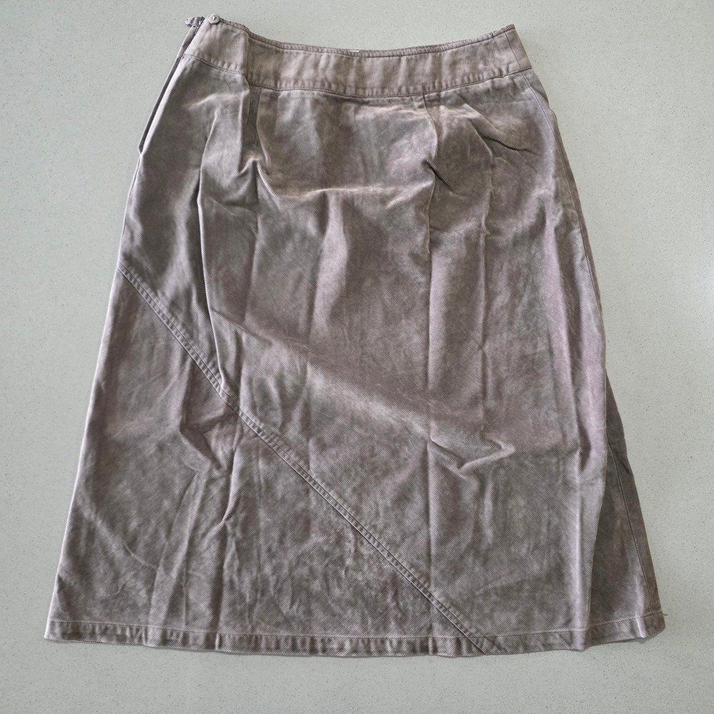 J. Jill Taupe Brown Corduroy Asymmetrical Seam A-Line Midi Skirt Size 10